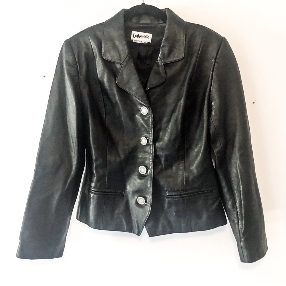 EUC Bagatelle Black Leather Jacket, Lined Size 10
